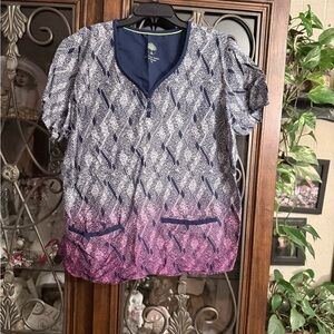 Healing Hands Blue and Pink Patterned Blouse